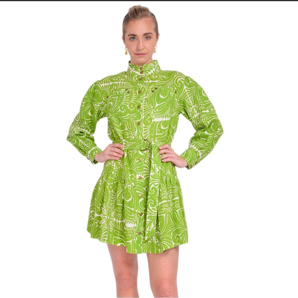 Karina Grimaldi Sarawati Mini Dress in Lime Azulejo